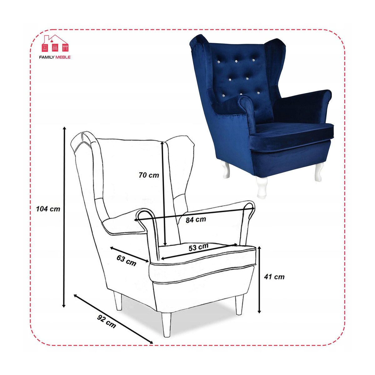 Ohrensessel Diana von Family Meble im skandinavischen Design in Indigoblau und Marineblau - Bild 2