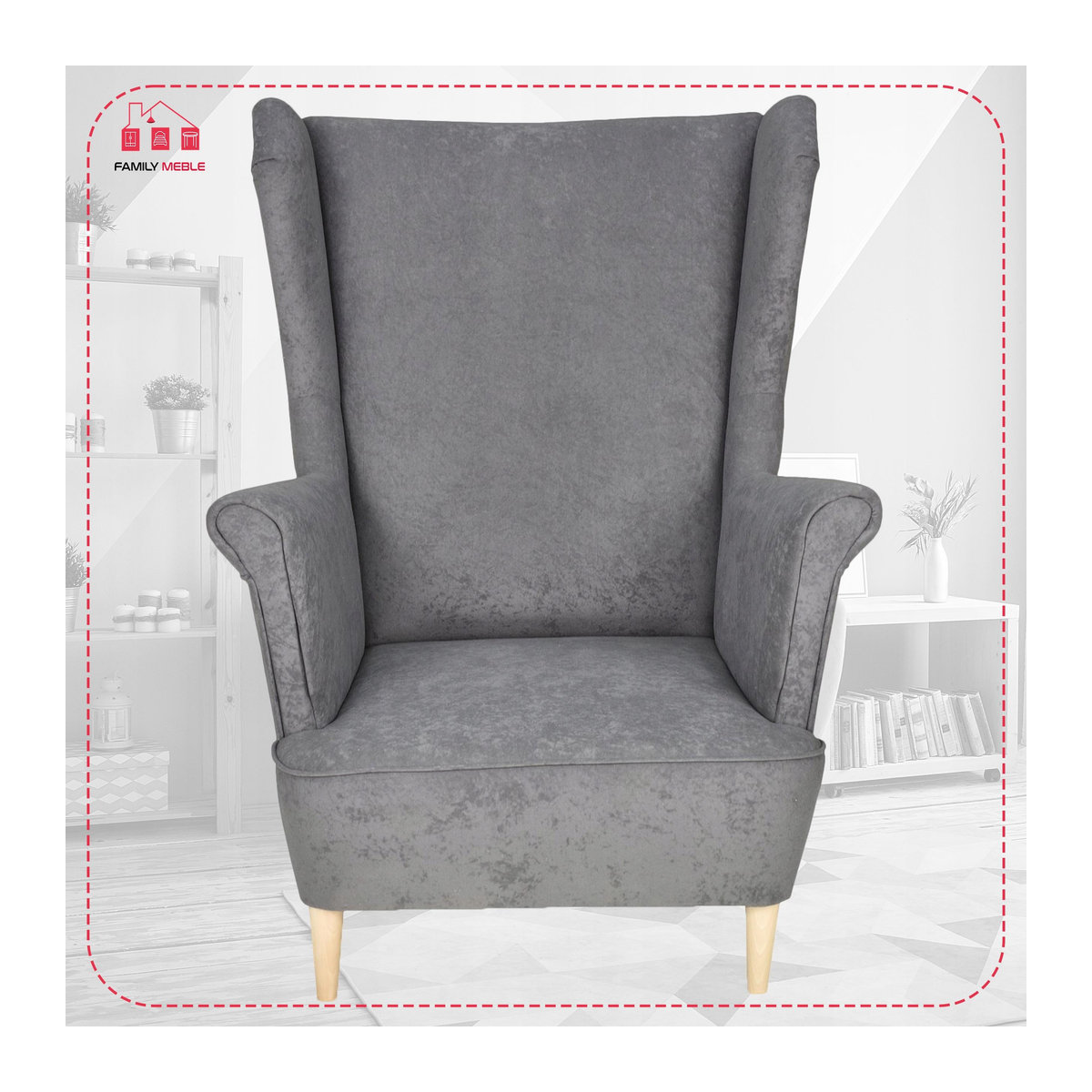 Ohrensessel Max von Family Meble im skandinavischen Design aus Velours-Stoff in Grau Silbergrau - Bild 2