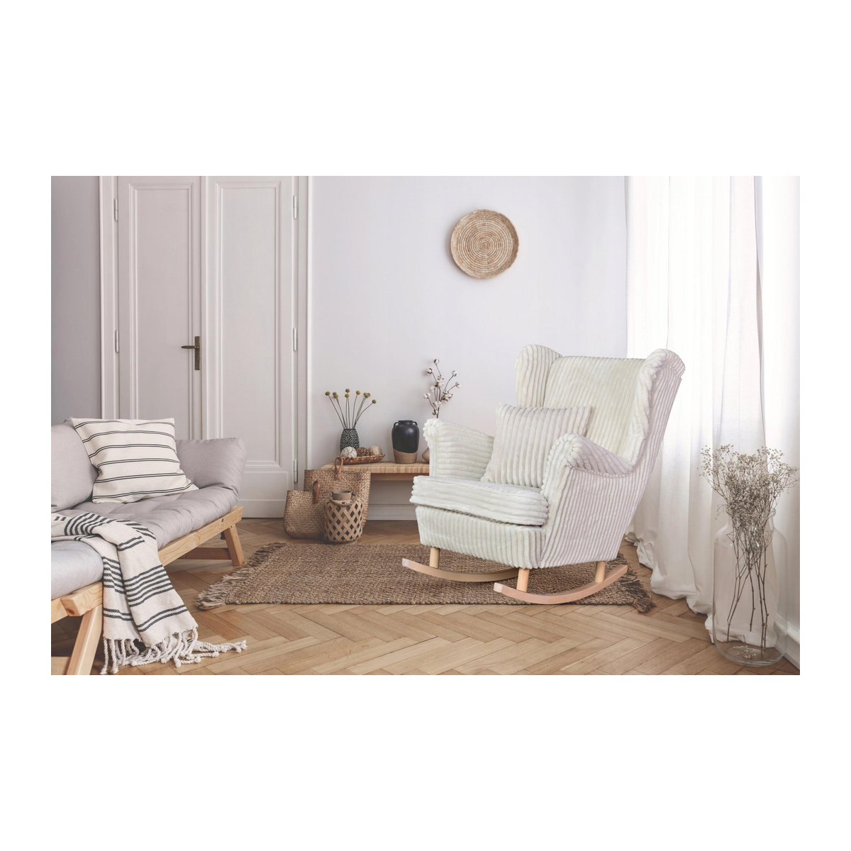 Ohrensessel Rene Schaukel von Family Möbel im skandinavischen Design aus Cord in Schwarz, B/T/H: 84 x 92 x 104 cm - Bild 5
