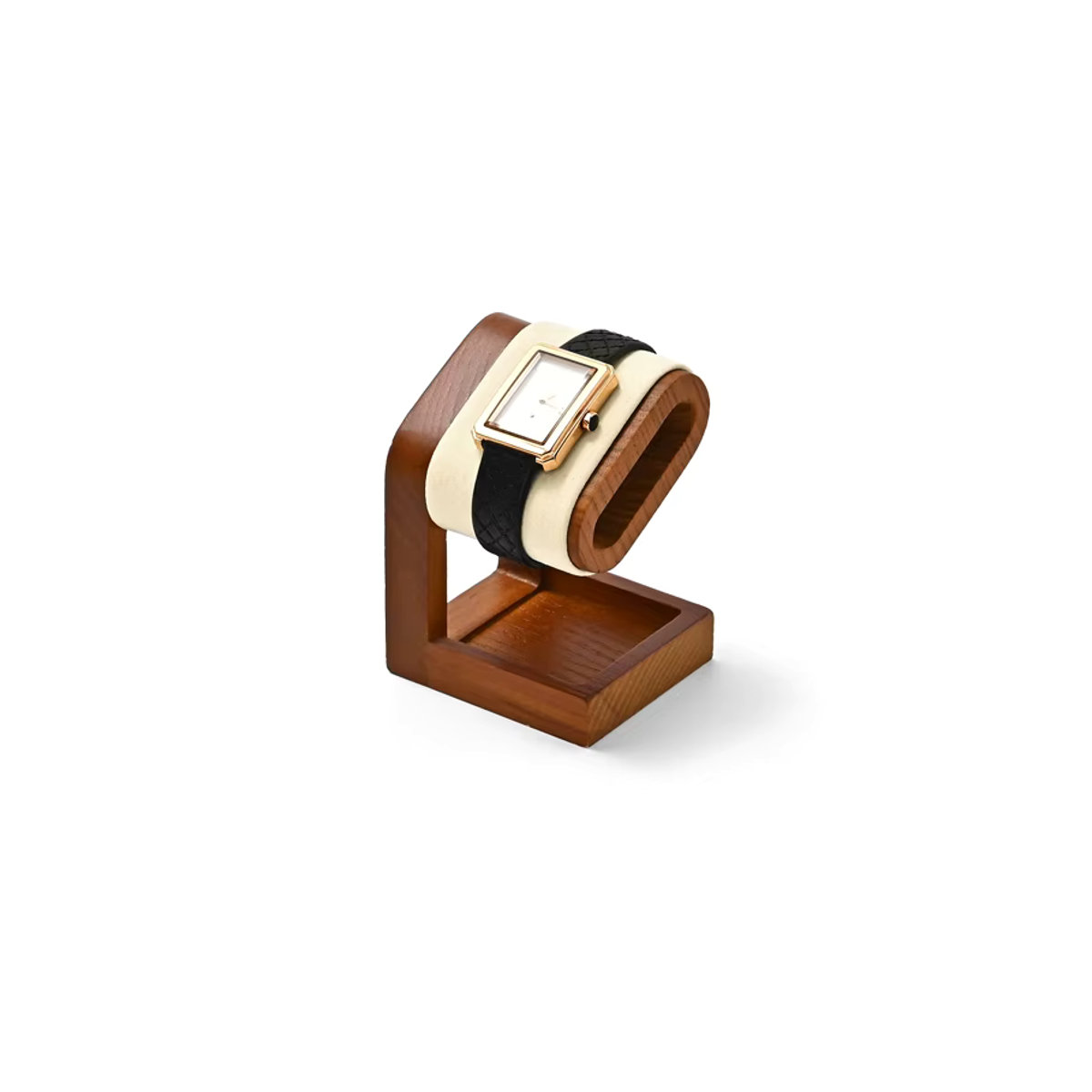 Oirlv Holz Schmuck Organizer und Uhren Display Stand in Braun und Beige mit Textiloberfläche - Bild 7