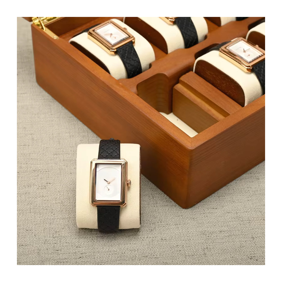 Oirlv Luxus Uhrenbox aus Holz mit 10 Slots und Deckel in Braun und Grau für Männer - Bild 5