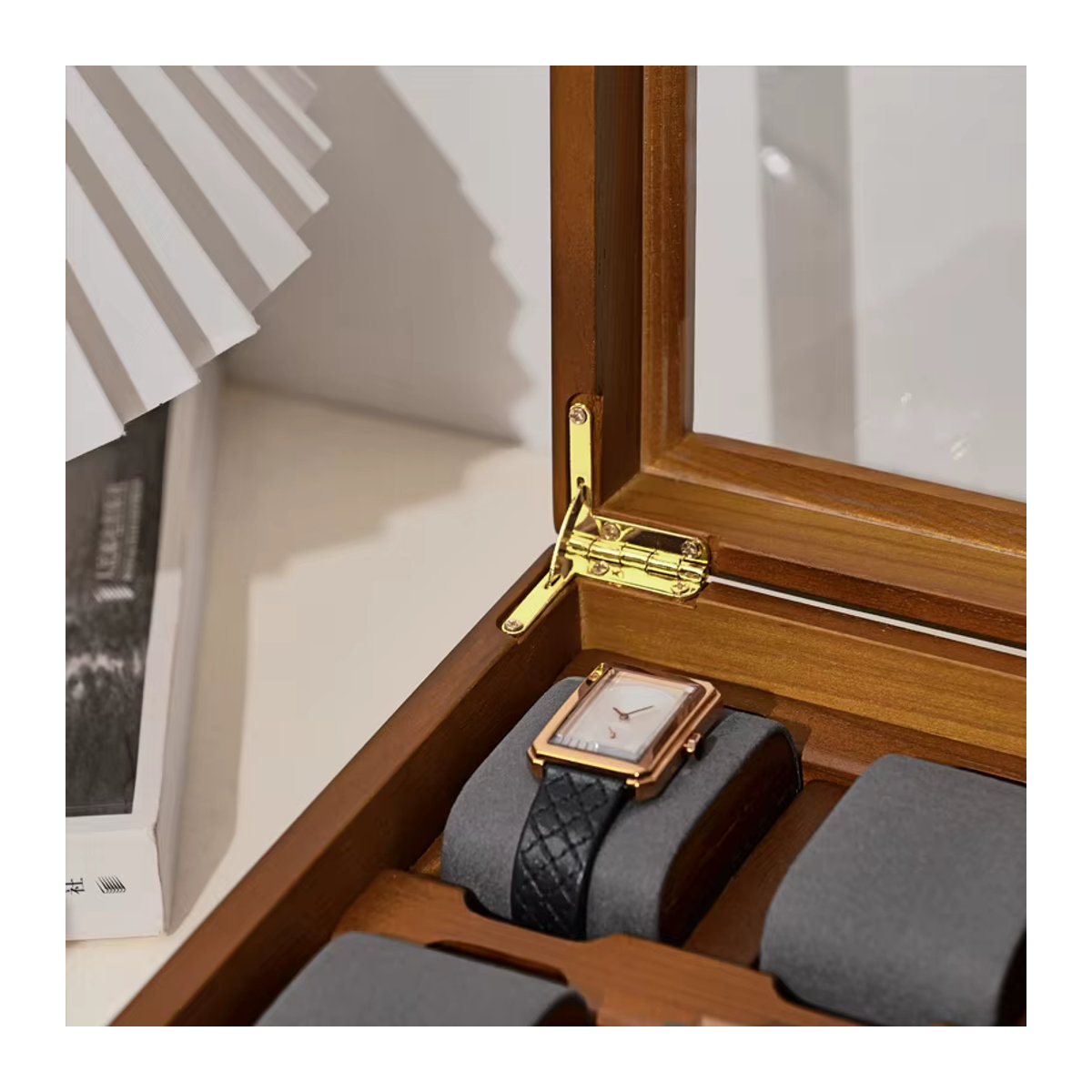 Oirlv Luxus Uhrenbox aus Holz mit 10 Slots und Deckel in Braun und Grau für Männer - Bild 6