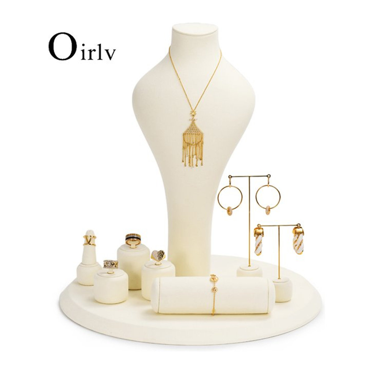 Oirlv Schmuck Display Set in Beige aus Metall und Mikrofaser für Halsketten, Armbänder, Ringe und Ohrringe - Bild 1