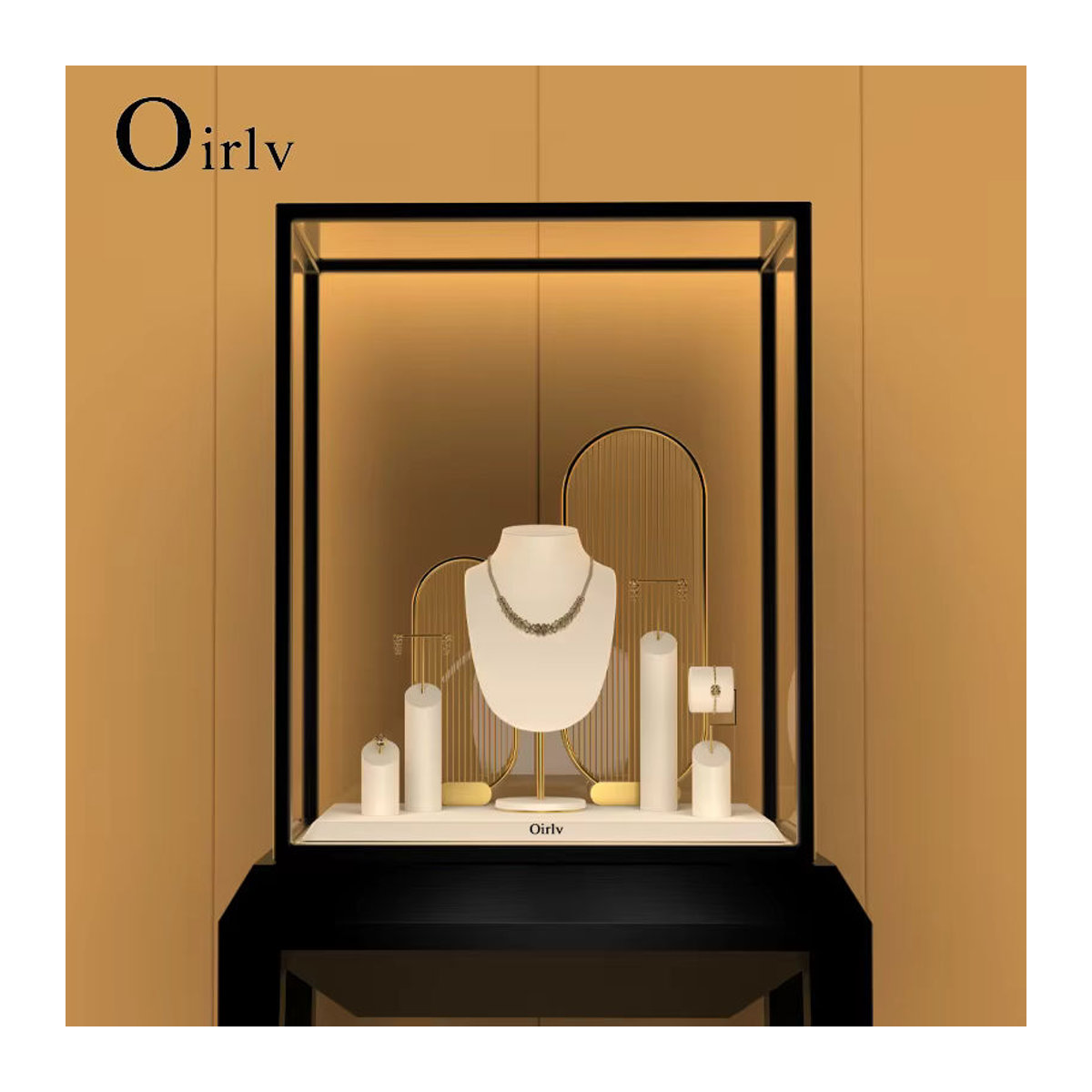 Oirlv Schmuck Display Set in Beige und Weiß aus Mikrofasern mit Metallhintergrund zur Präsentation von Uhren, Halsketten, Ringen und Ohrringen - Bild 2