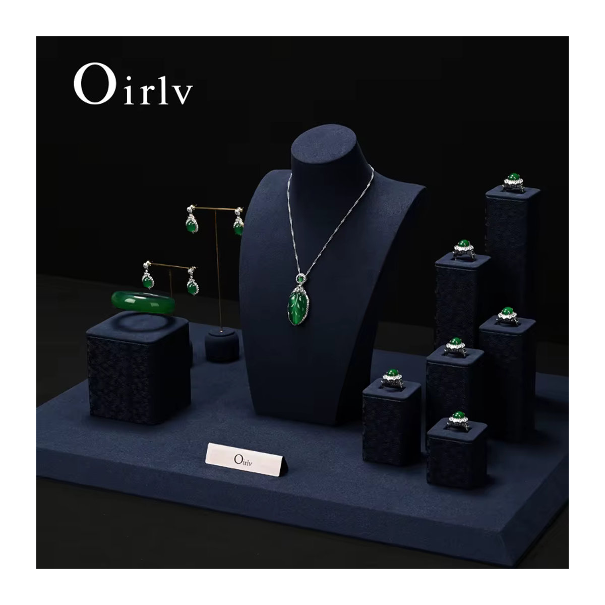 Oirlv Schmuck Display Set in Blau und Schwarz mit Textiloberfläche für Halsketten, Uhren, Ringe und Ohrringe - Bild 2