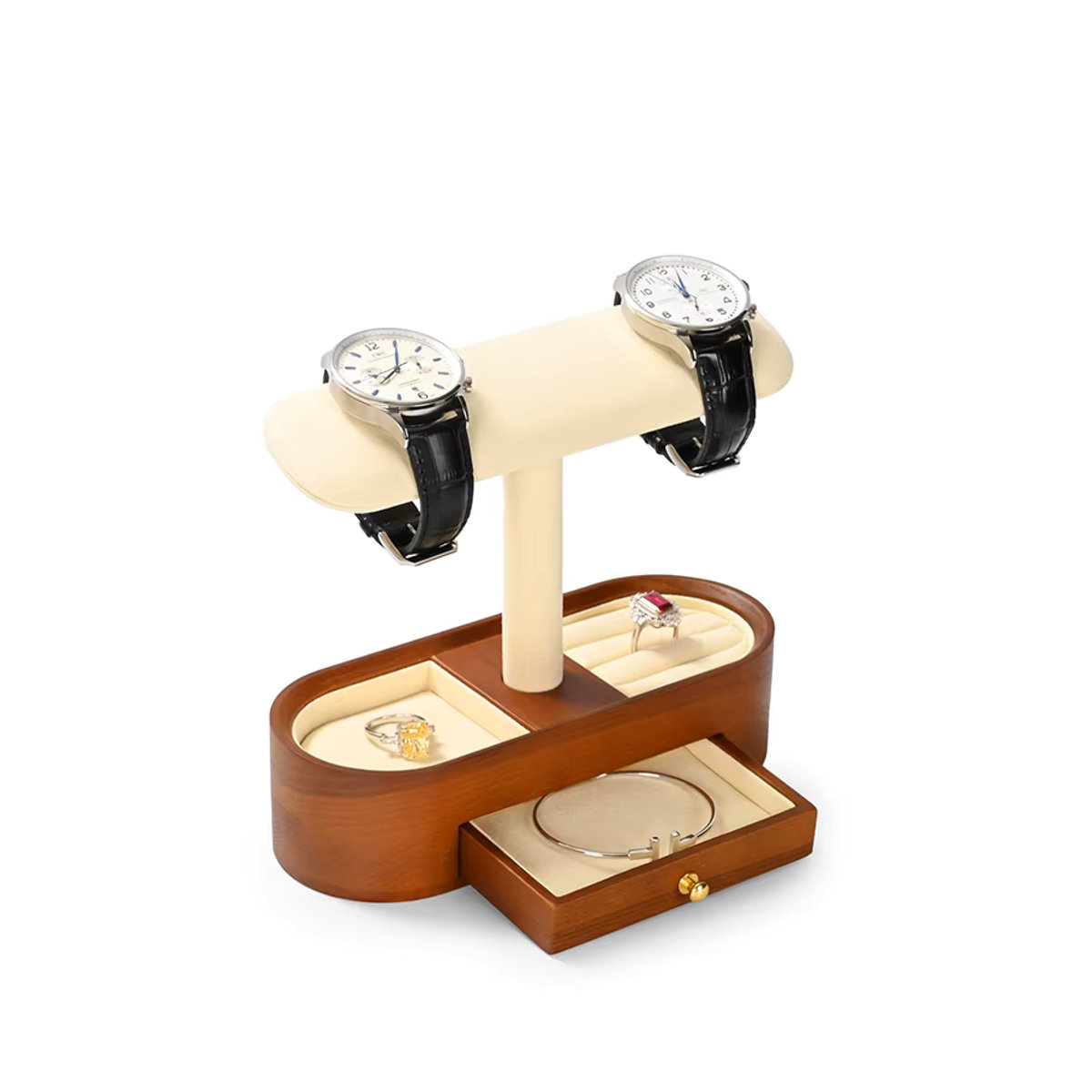 Oirlv Schmuck-Organizer aus Holz für Uhren, Halsketten, Armbänder und Ringe in Braun und Grau - Bild 2