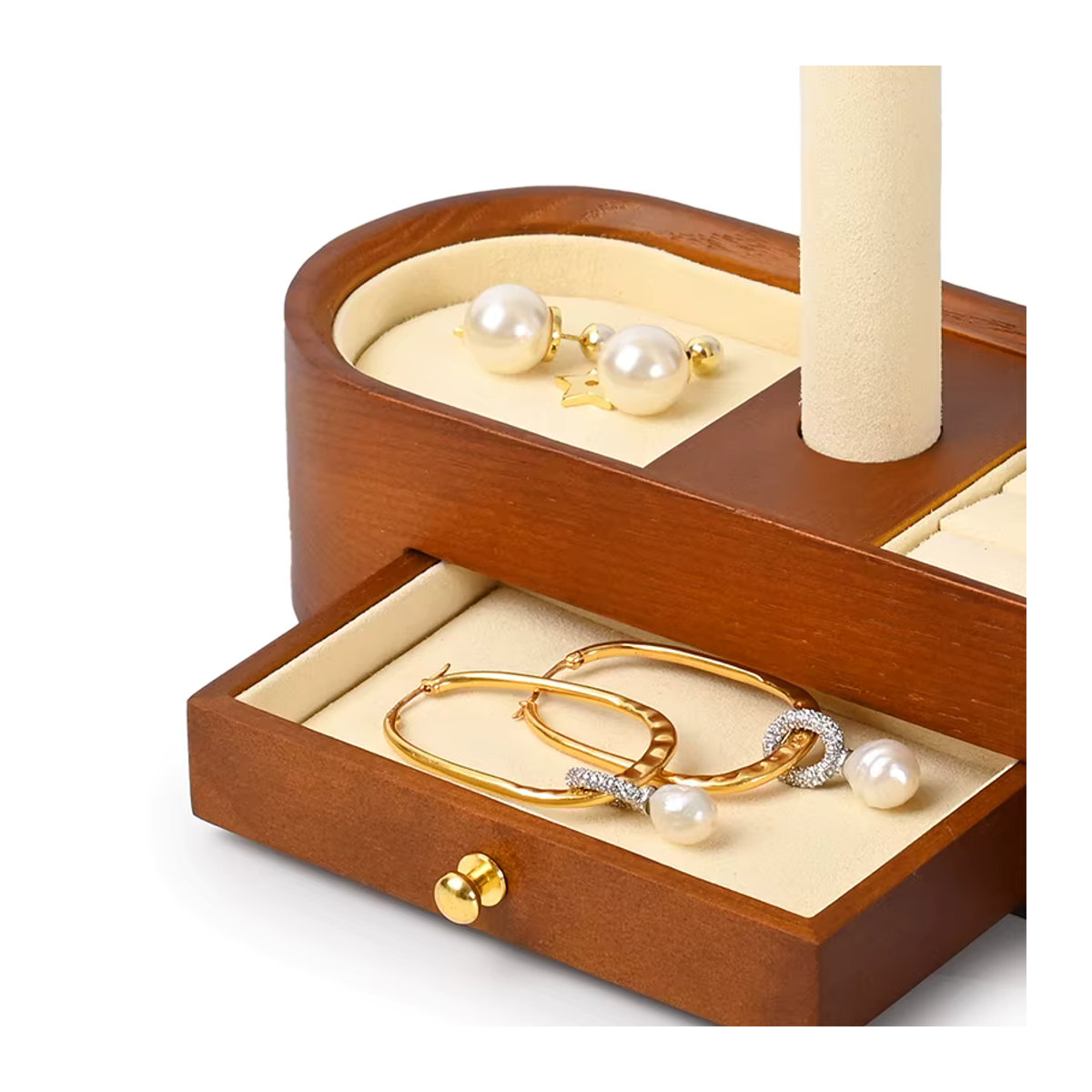 Oirlv Schmuck-Organizer aus Holz für Uhren, Halsketten, Armbänder und Ringe in Braun und Grau - Bild 3