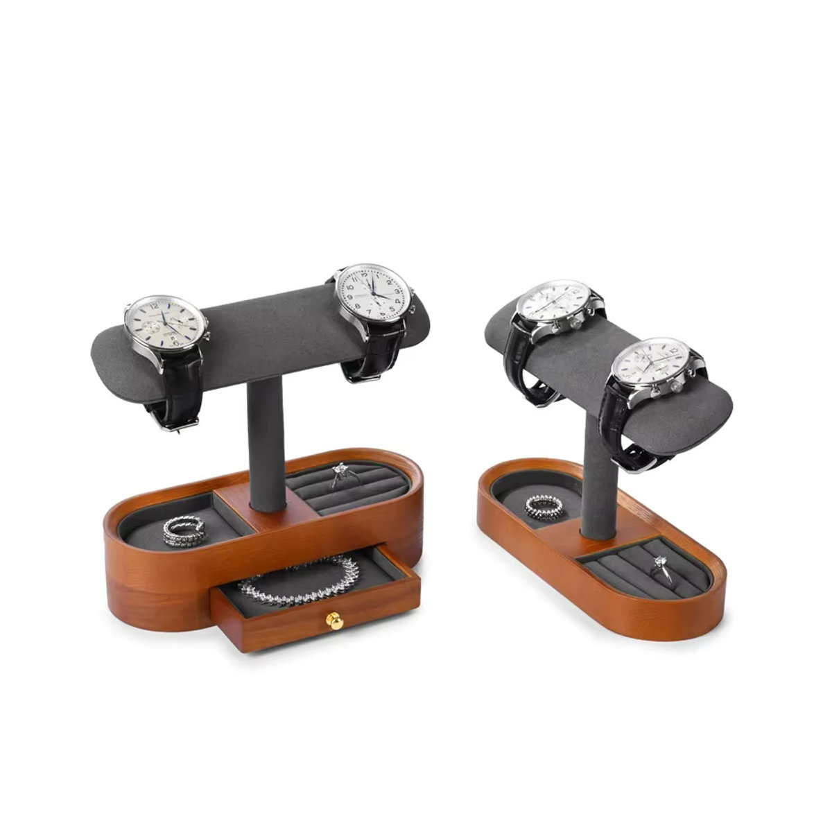 Oirlv Schmuck-Organizer aus Holz für Uhren, Halsketten, Armbänder und Ringe in Braun und Grau - Bild 4