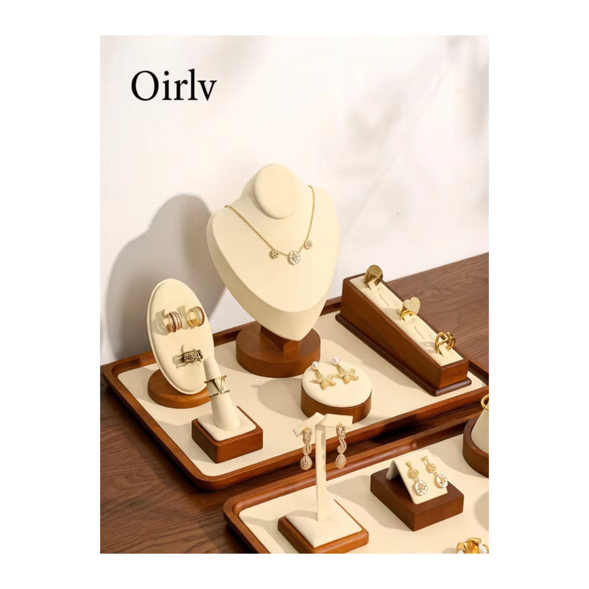 Oirlv Schmuck Organizer aus Massivholz in Braun als Rechteckiges Schmucktablett und Display-Set für Armbänder, Ringe und Halsketten - Bild 4