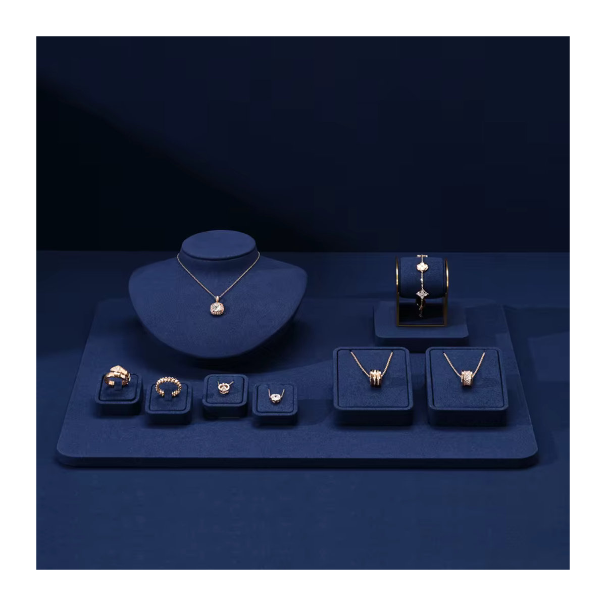 Oirlv Schmuckdisplay aus blauer Mikrofaser für Ringe, Anhänger, Armbänder und Halsketten - Bild 3