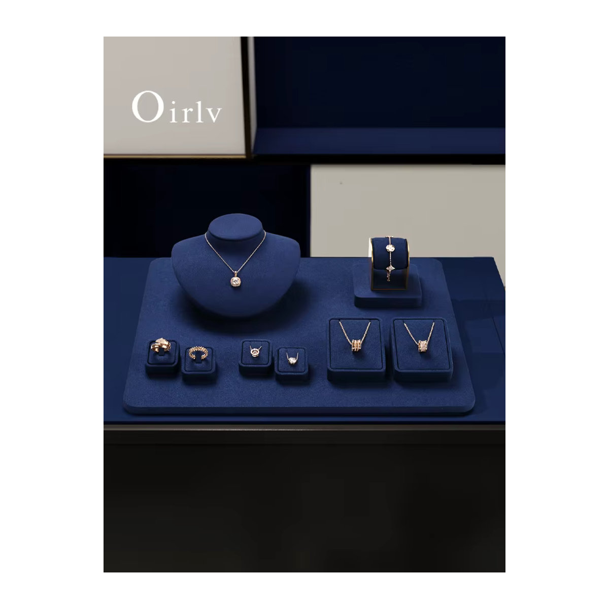 Oirlv Schmuckdisplay aus blauer Mikrofaser für Ringe, Anhänger, Armbänder und Halsketten - Bild 4