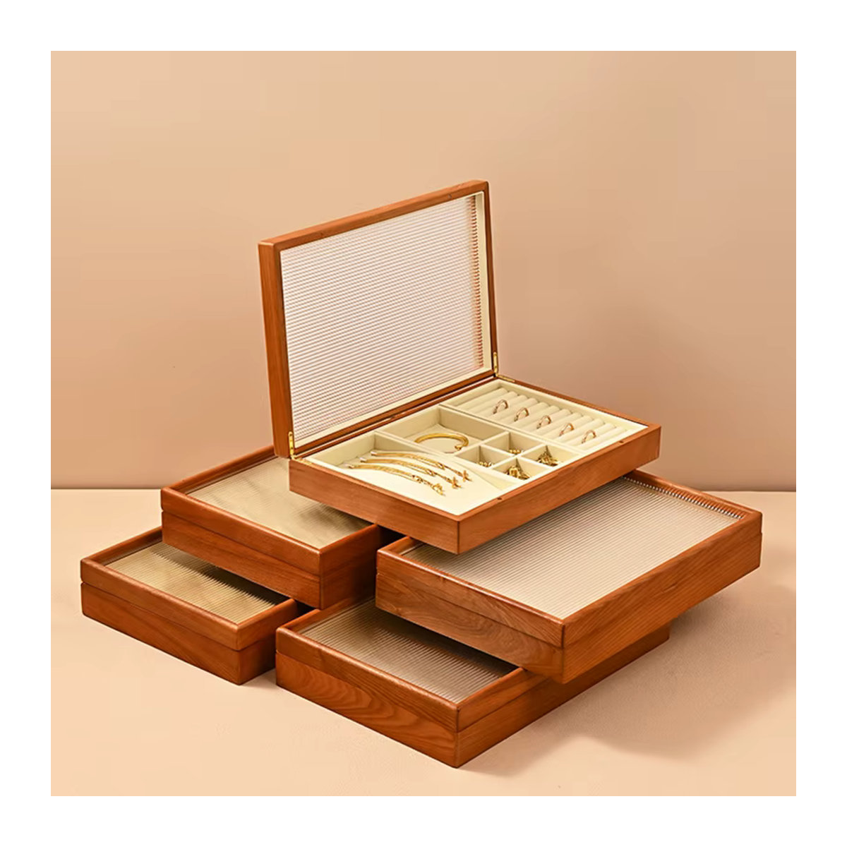 Oirlv Schmuckschatulle aus Holz in Grau und Braun als minimalistischer Organizer für Ringe, Halsketten, Ohrringe und Armbänder - Bild 2