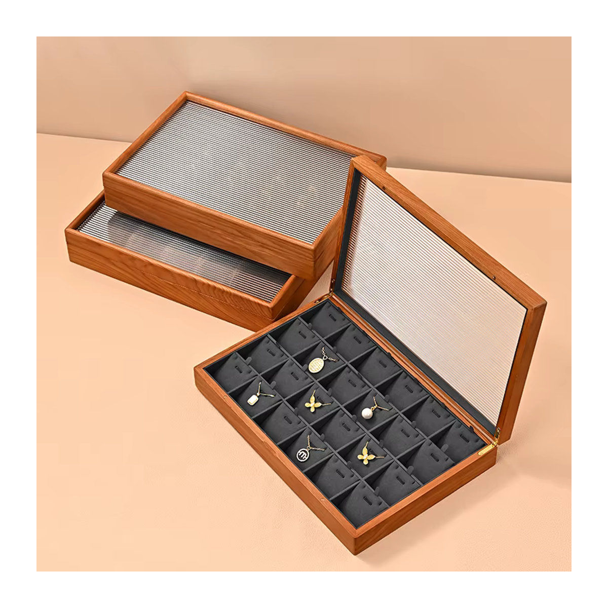 Oirlv Schmuckschatulle aus Holz in Grau und Braun als minimalistischer Organizer für Ringe, Halsketten, Ohrringe und Armbänder - Bild 3