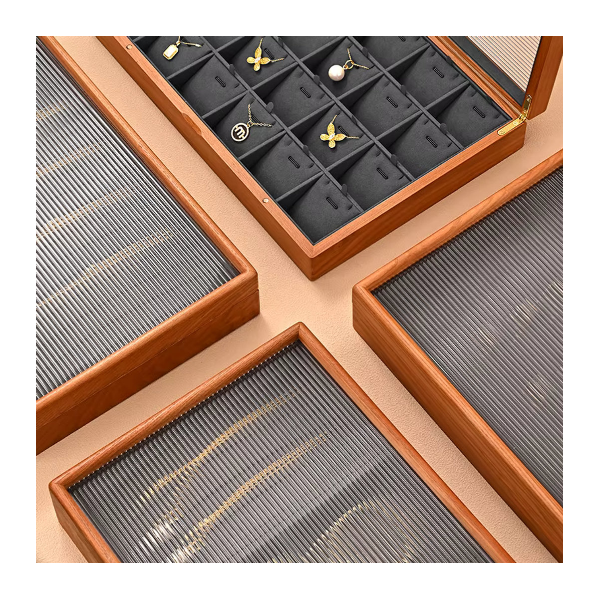 Oirlv Schmuckschatulle aus Holz in Grau und Braun als minimalistischer Organizer für Ringe, Halsketten, Ohrringe und Armbänder - Bild 4