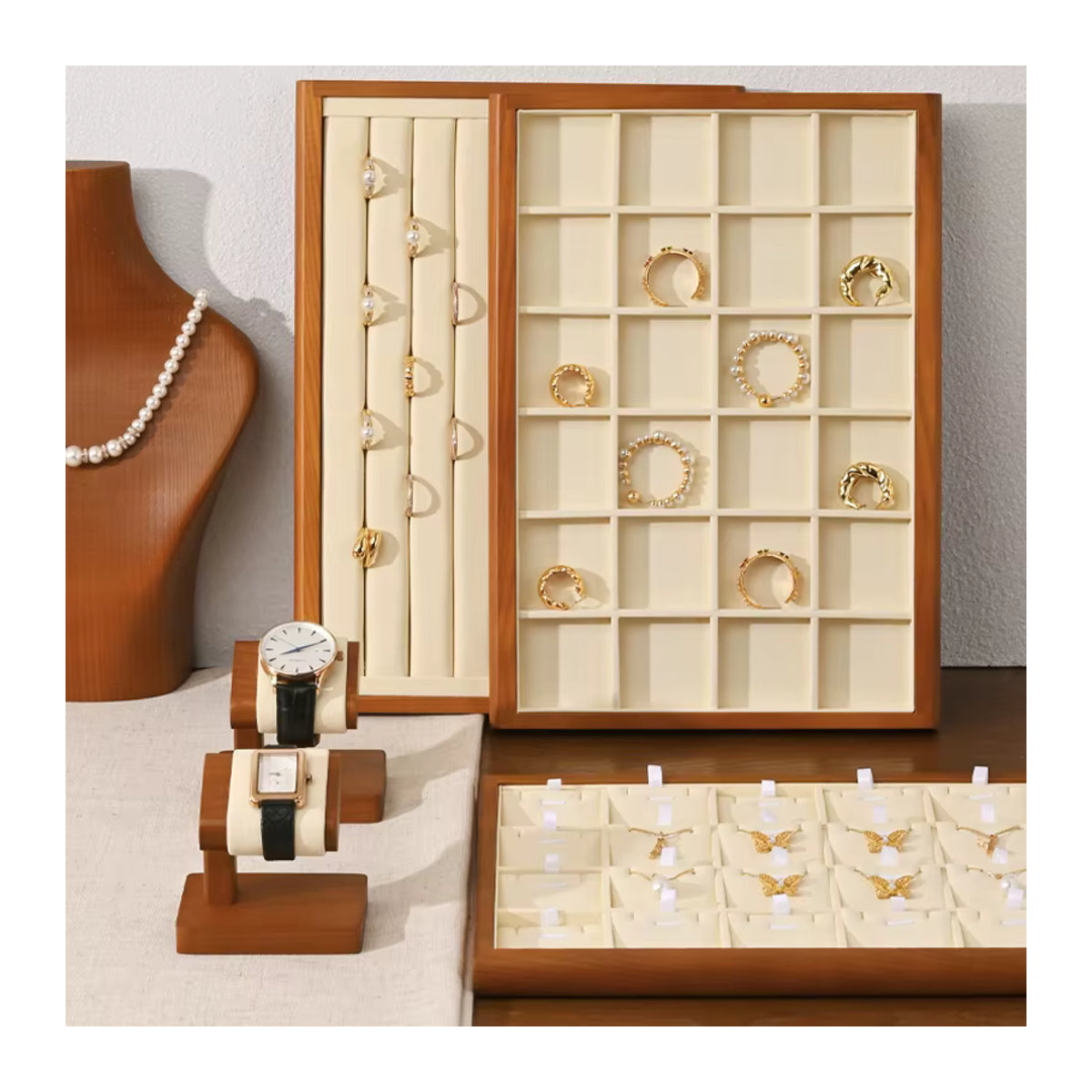 Oirlv Schmucktablett aus Holz als Organizer und Display für Ringe, Anhänger und Armbänder - Bild 2