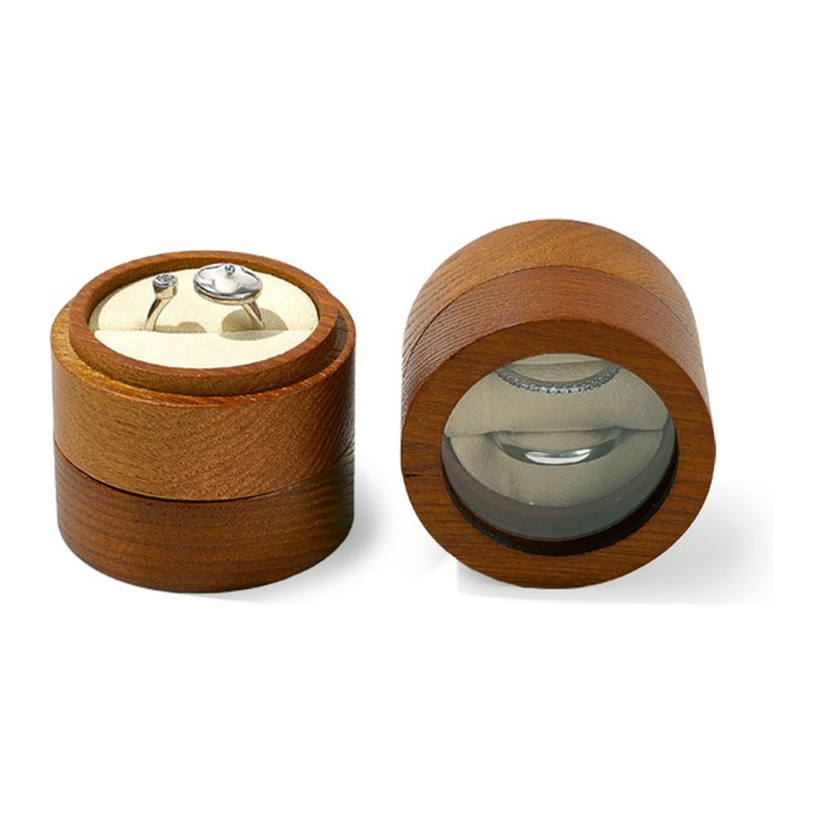 Oirlv Vintage Holz Ring Schmuckschatulle als Schmuck Organizer Box in Beige und Braun für Hochzeit und Verlobung - Bild 1
