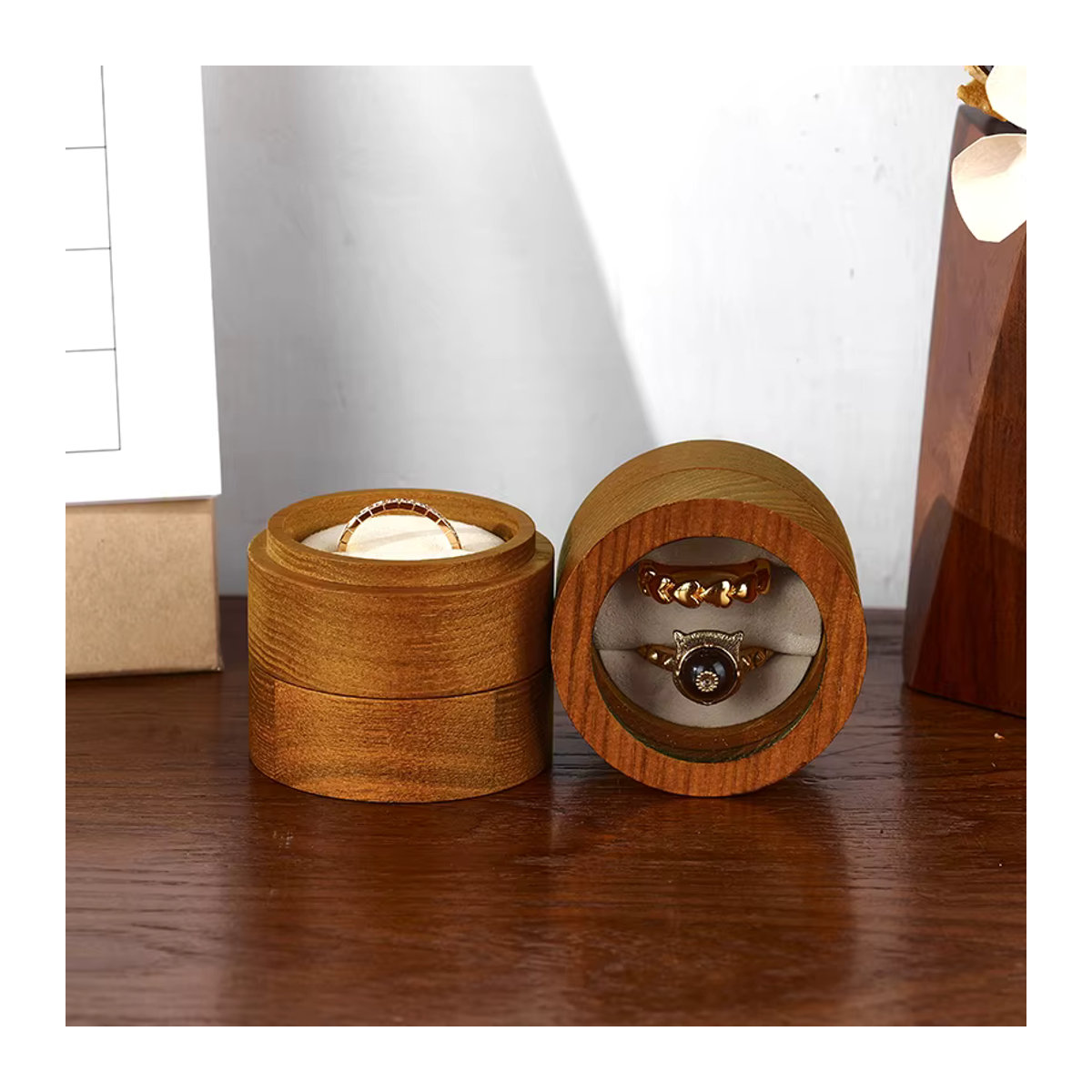 Oirlv Vintage Holz Ring Schmuckschatulle als Schmuck Organizer Box in Beige und Braun für Hochzeit und Verlobung - Bild 3