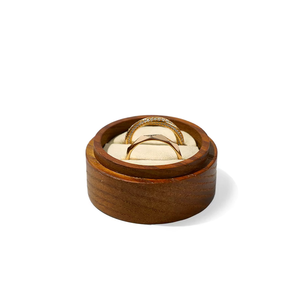 Oirlv Vintage Holz Ring Schmuckschatulle als Schmuck Organizer Box in Beige und Braun für Hochzeit und Verlobung - Bild 4