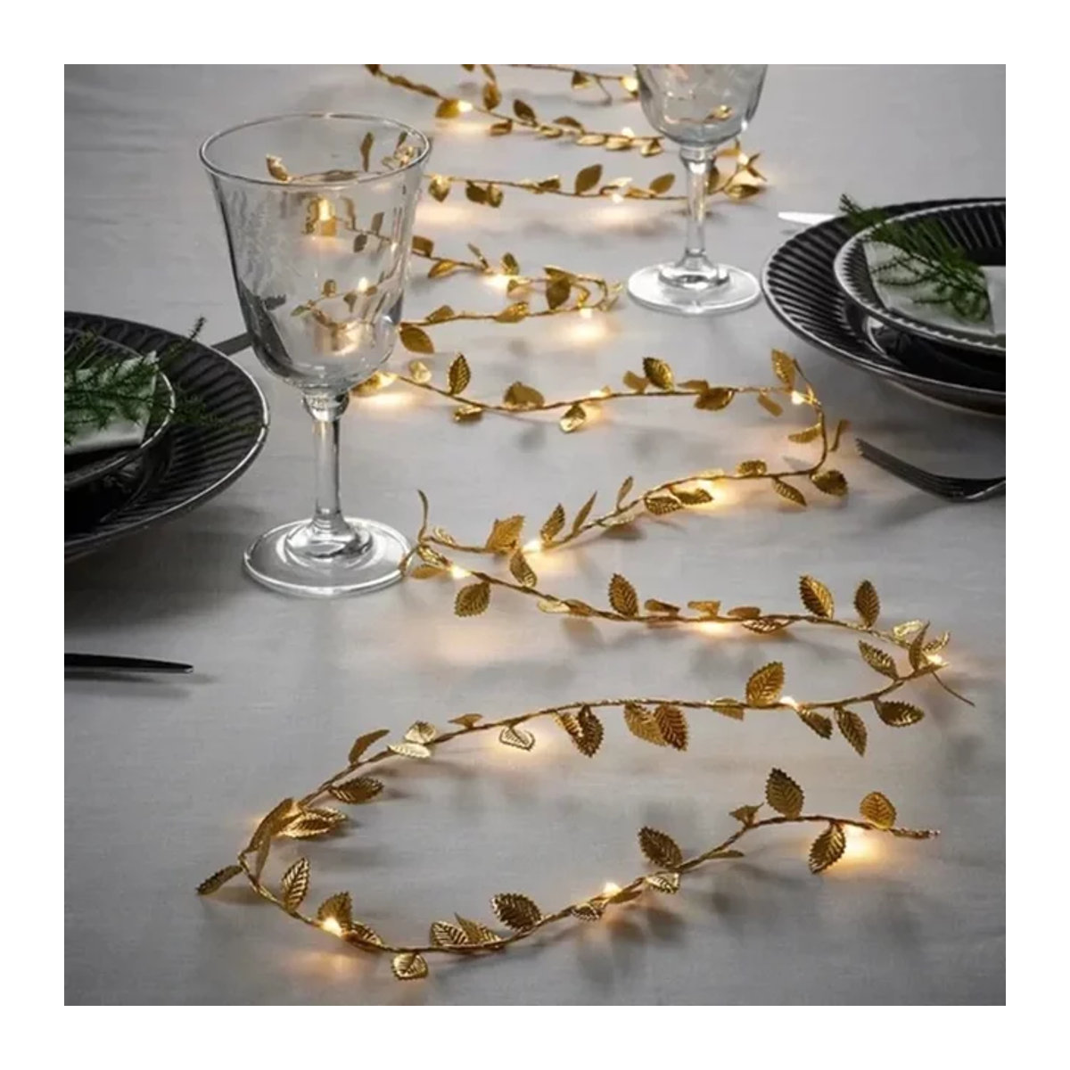OKAL RED EAST LED Kupferdraht Lichterkette in Gold mit Blättern für Dekoration und Feiern - Bild 1