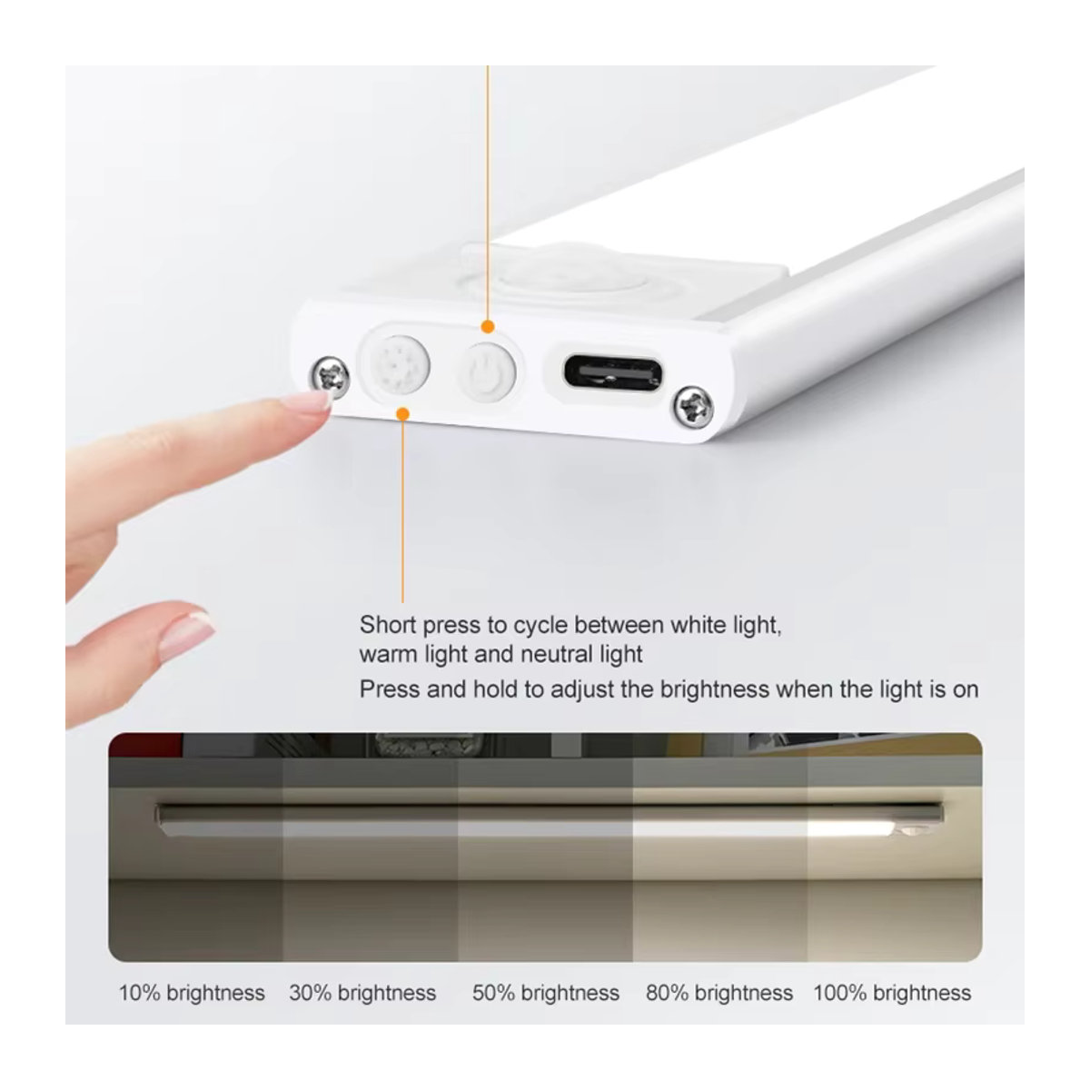 OKAL RED EAST LED Nachtlicht mit Bewegungssensor, kabellose USB Möbelbeleuchtung für Schrank und Küche, Schwarz/Weiß - Bild 2