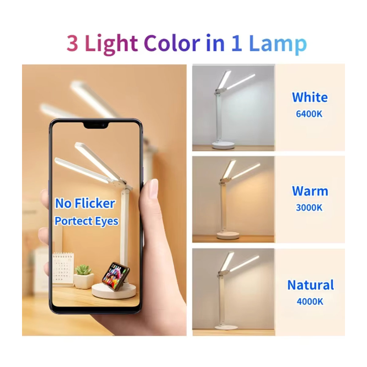 OKAL RED EAST LED Tischlampe mit Digitaluhr, Weiß, dimmbar und wiederaufladbar mit zwei drehbaren Köpfen - Bild 2