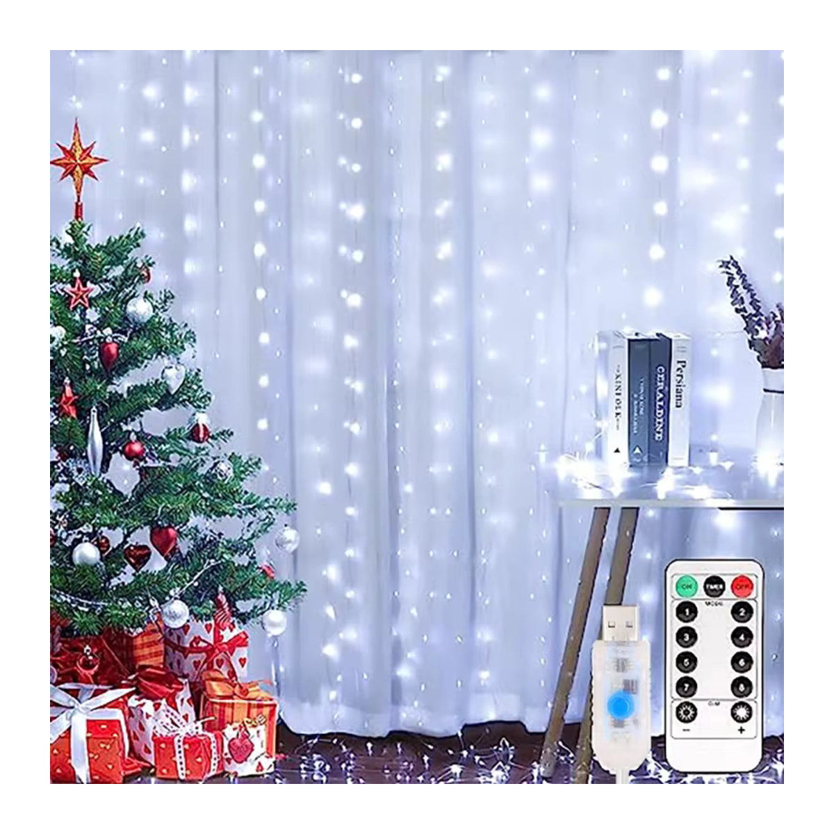 OKAL RED EAST LED-Vorhangleuchten in Gelb mit Fernbedienung und 8 Modi, USB-Feenkette zur Dekoration für Schlafzimmer und Hochzeit, B/H: 3 x 1 m oder 3 x 3 m - Bild 2