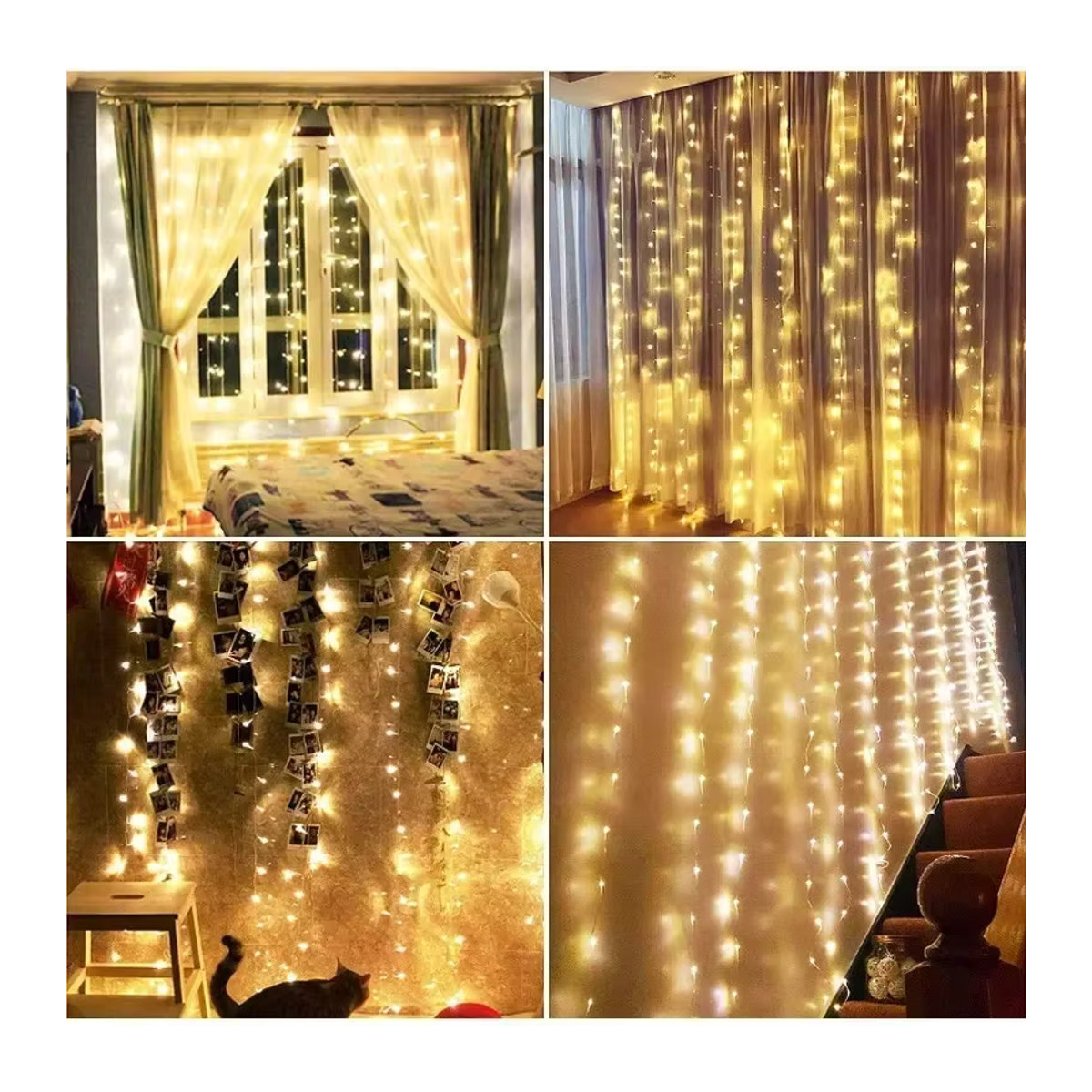 OKAL RED EAST LED-Vorhangleuchten in Gelb mit Fernbedienung und 8 Modi, USB-Feenkette zur Dekoration für Schlafzimmer und Hochzeit, B/H: 3 x 1 m oder 3 x 3 m - Bild 5