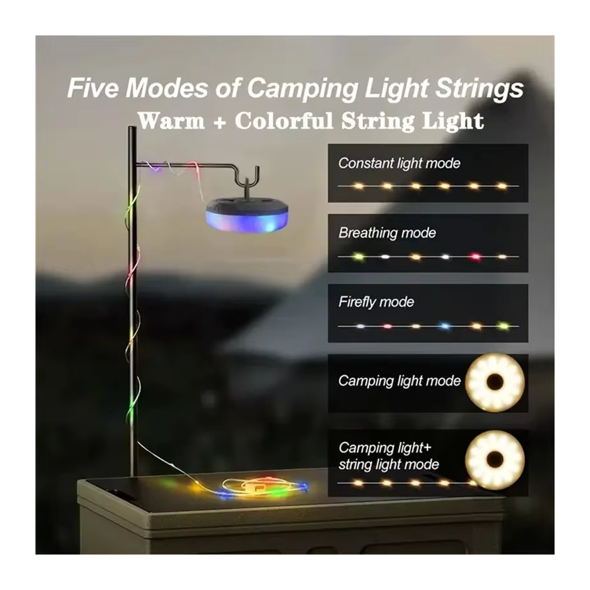 OKAL RED EAST Multifunktionale 4-in-1 Camping-Lichterkette in Weiß, USB wiederaufladbare LED-Taschenlampe mit Magnethaken für Outdoor und Zelt-Dekor - Bild 4