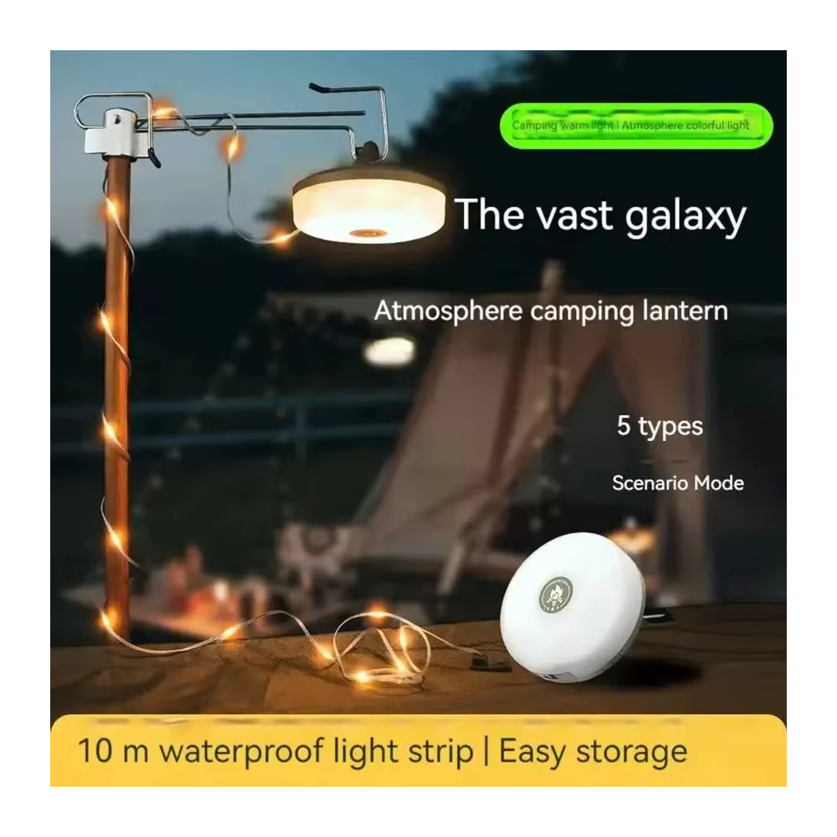 OKAL RED EAST Multifunktionale 4-in-1 Camping-Lichterkette in Weiß, USB wiederaufladbare LED-Taschenlampe mit Magnethaken für Outdoor und Zelt-Dekor - Bild 5