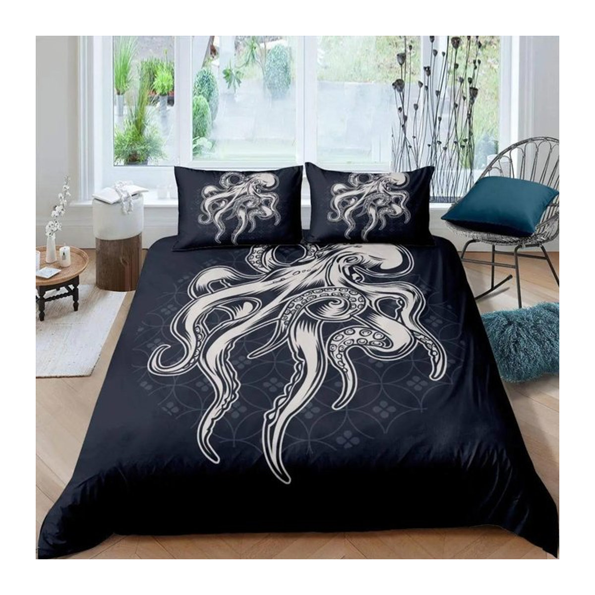 Oktopus Bettbezug Set Petrolblau mit Reißverschluss B/H: 135 x 200 cm - Bild 1