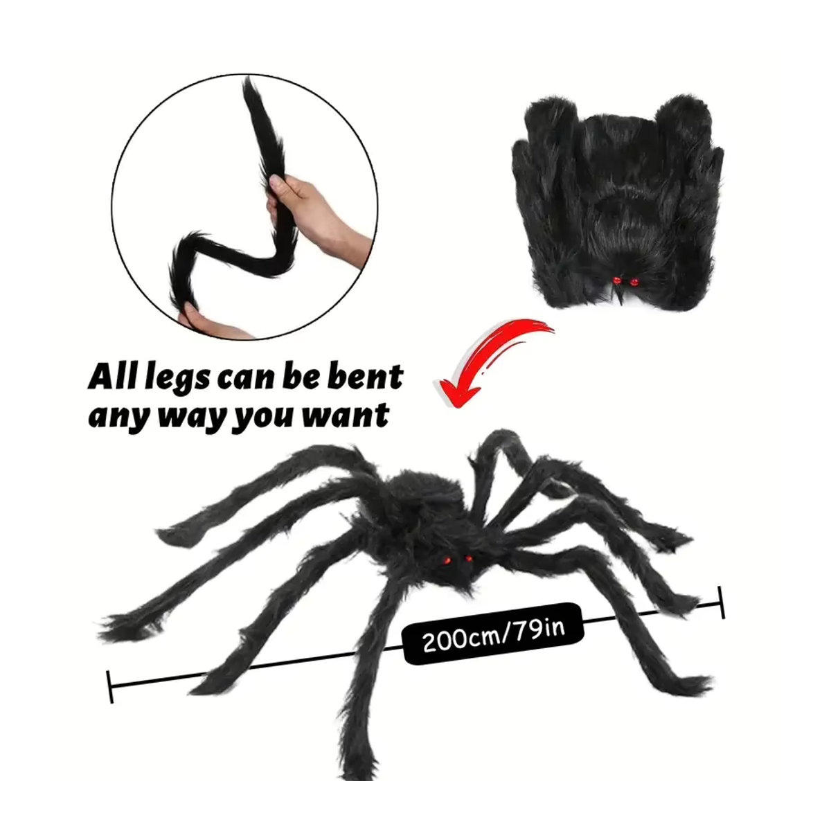 Okumo Gruselige Halloween Spinne in Schwarz für Outdoor Dekoration, Größe: 30 bis 200 cm - Bild 4