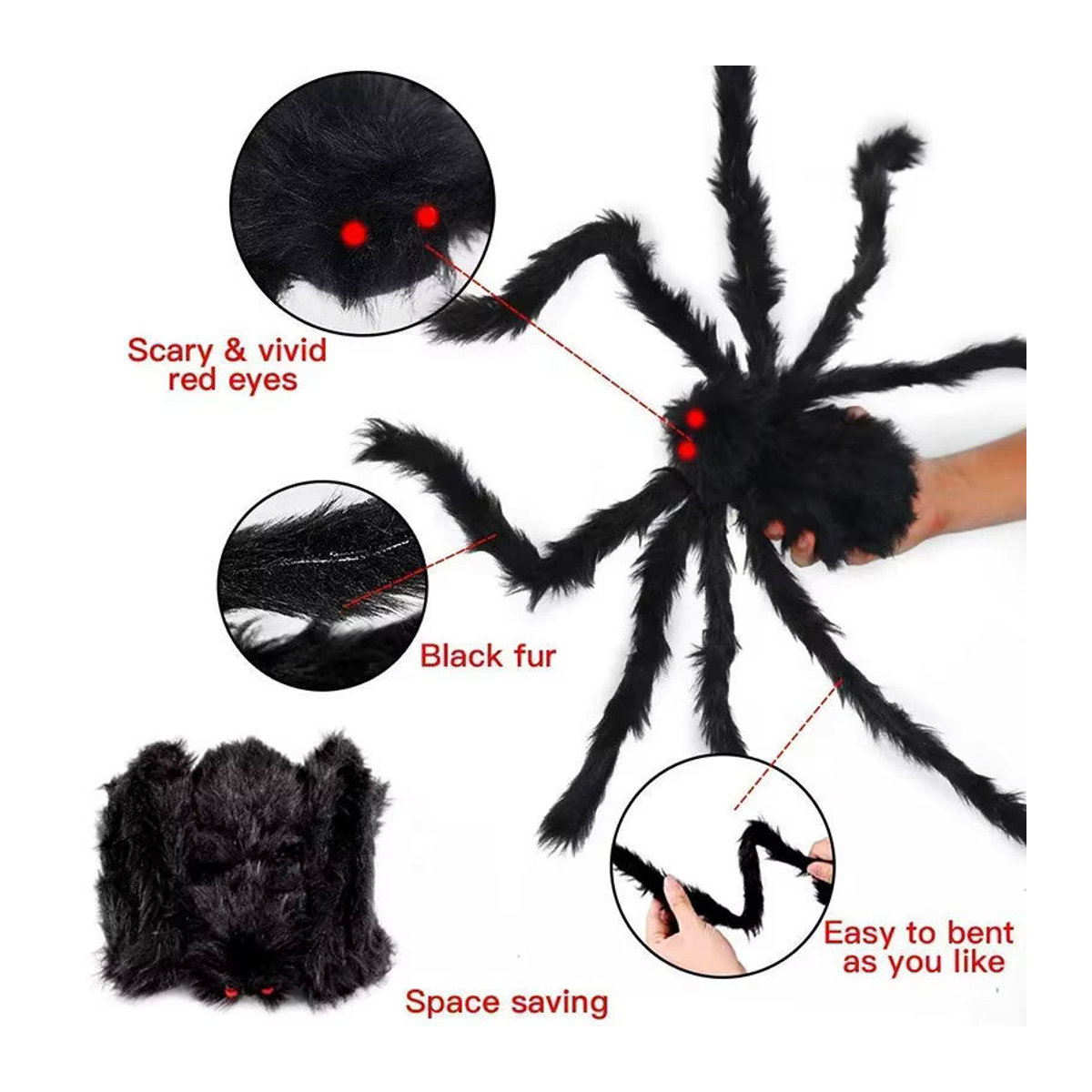 Okumo Halloween Dekoration Schwarze Spinne als realistisches Horror-Requisit für Partys und Außenbereiche - Bild 6