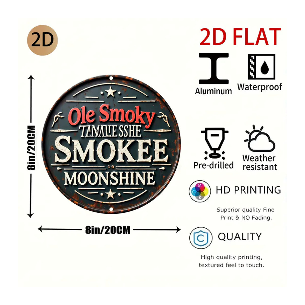Ole Smoky Tennessee Moonshine Metall-Blechschild Wanddekoration im Vintage-Stil, Schwarz, Durchmesser: 30 cm - Bild 2