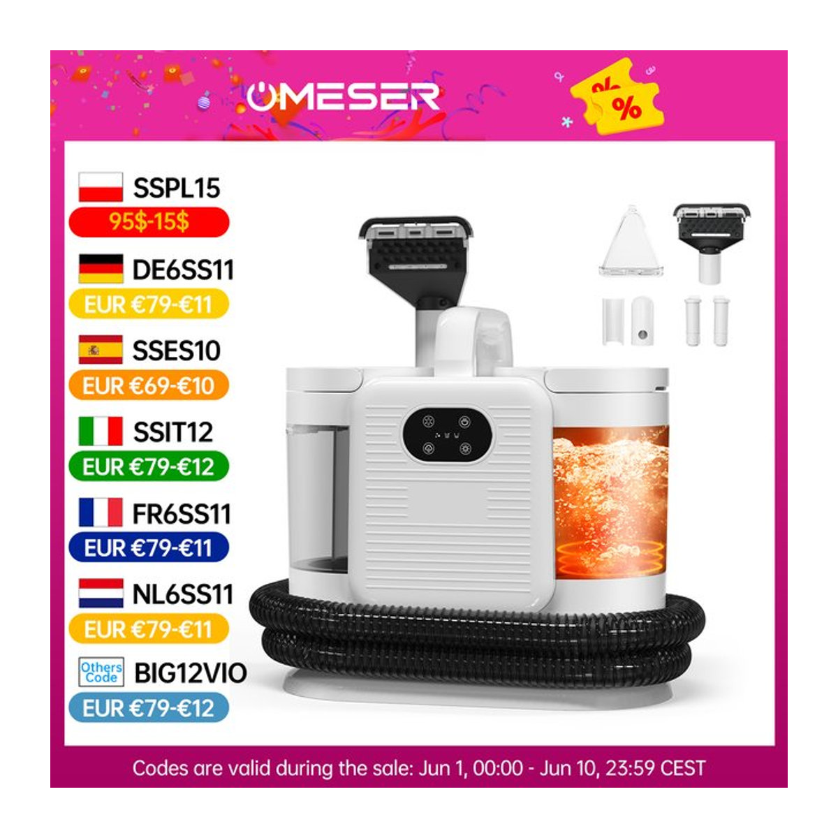 OMESER C988 Handheld Dampfreiniger und Teppichreiniger 1650W in Weiß - Bild 1