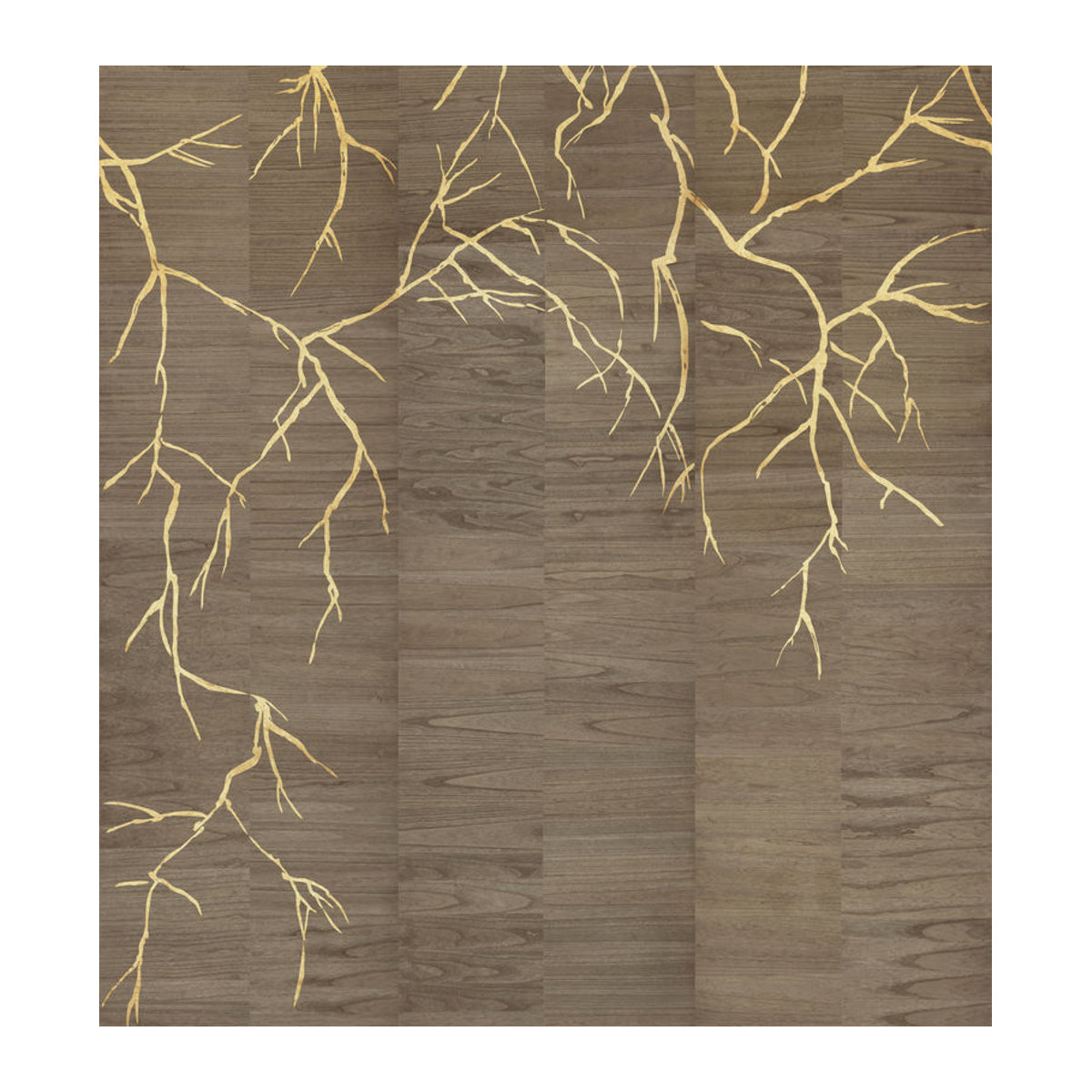 Omexco Wandbild Bright LAN271 abstraktes Blätter-Design in Braun und Gold aus Holz und Metall im Querformat - Bild 1