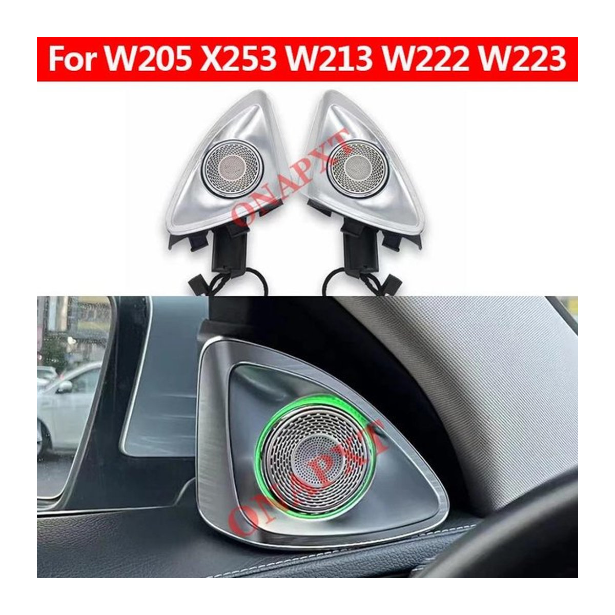 ONAPXT 4D Hochtöner MB Rotary mit Umgebungslicht für Mercedes Benz C/E/S/GLC Klasse W205 X253 X254 W213 W222 W223 W177 in Silber - Bild 1
