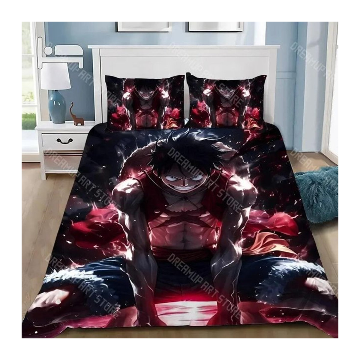 One Piece Bettwäsche-Set mit Luffy Cartoon-Druck, Bettbezug und Kissenbezug in Multicolor, B/H: 200 x 200 cm - Bild 1
