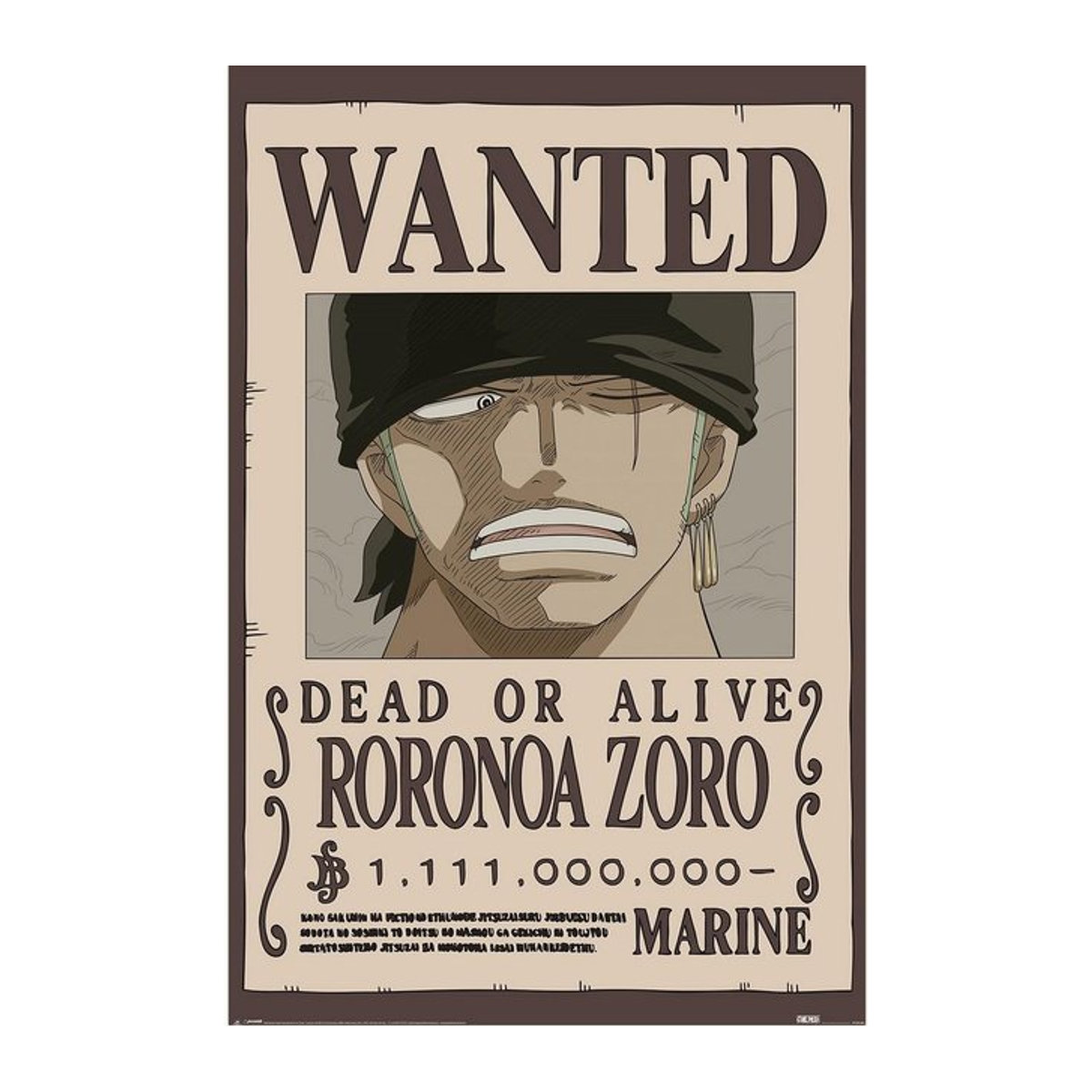 One Piece Steckbrief Roronoa Zoro Papierposter in Schwarz, Breite: 91,5 cm, Höhe: 91,5 cm - Bild 1