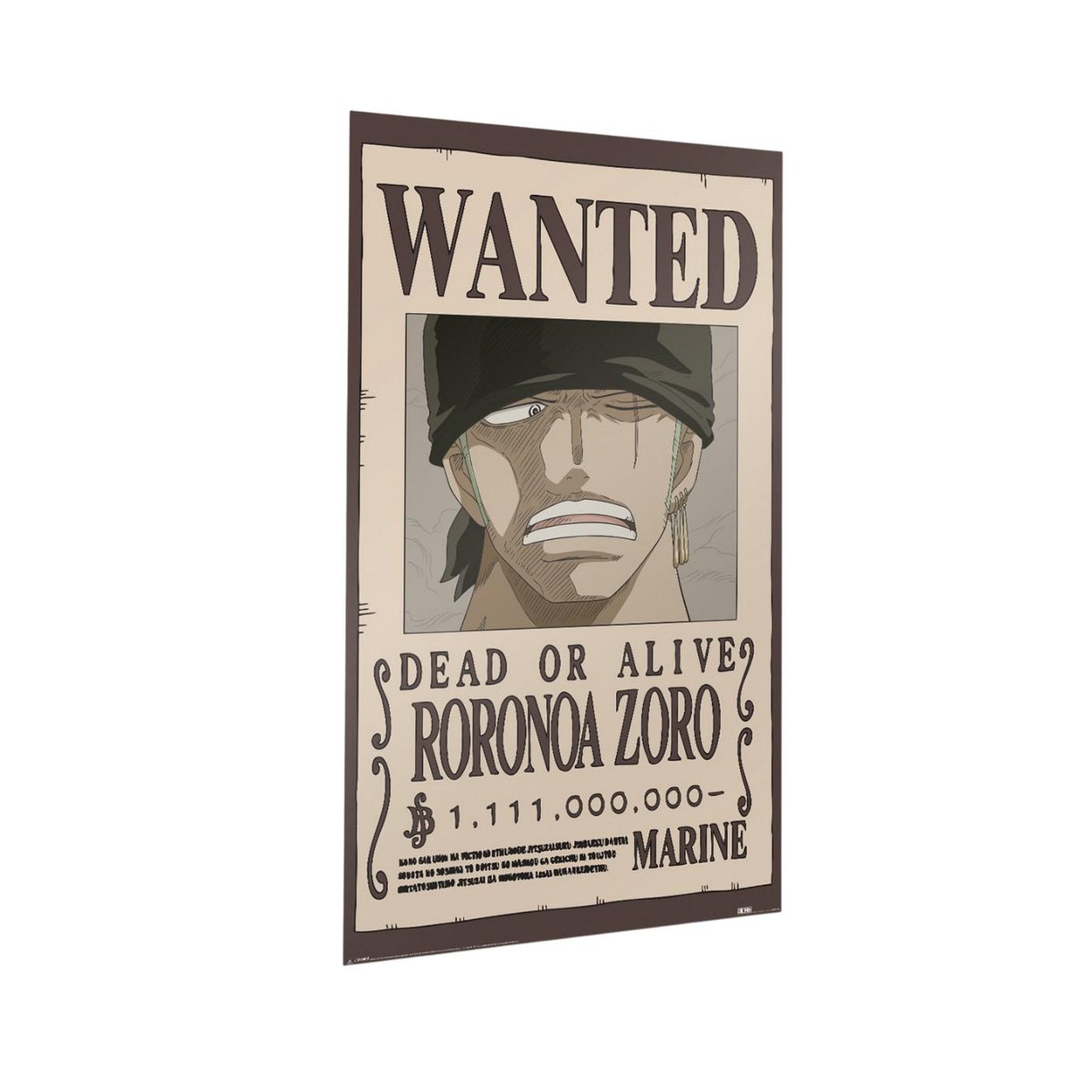 One Piece Steckbrief Roronoa Zoro Papierposter in Schwarz, Breite: 91,5 cm, Höhe: 91,5 cm - Bild 2