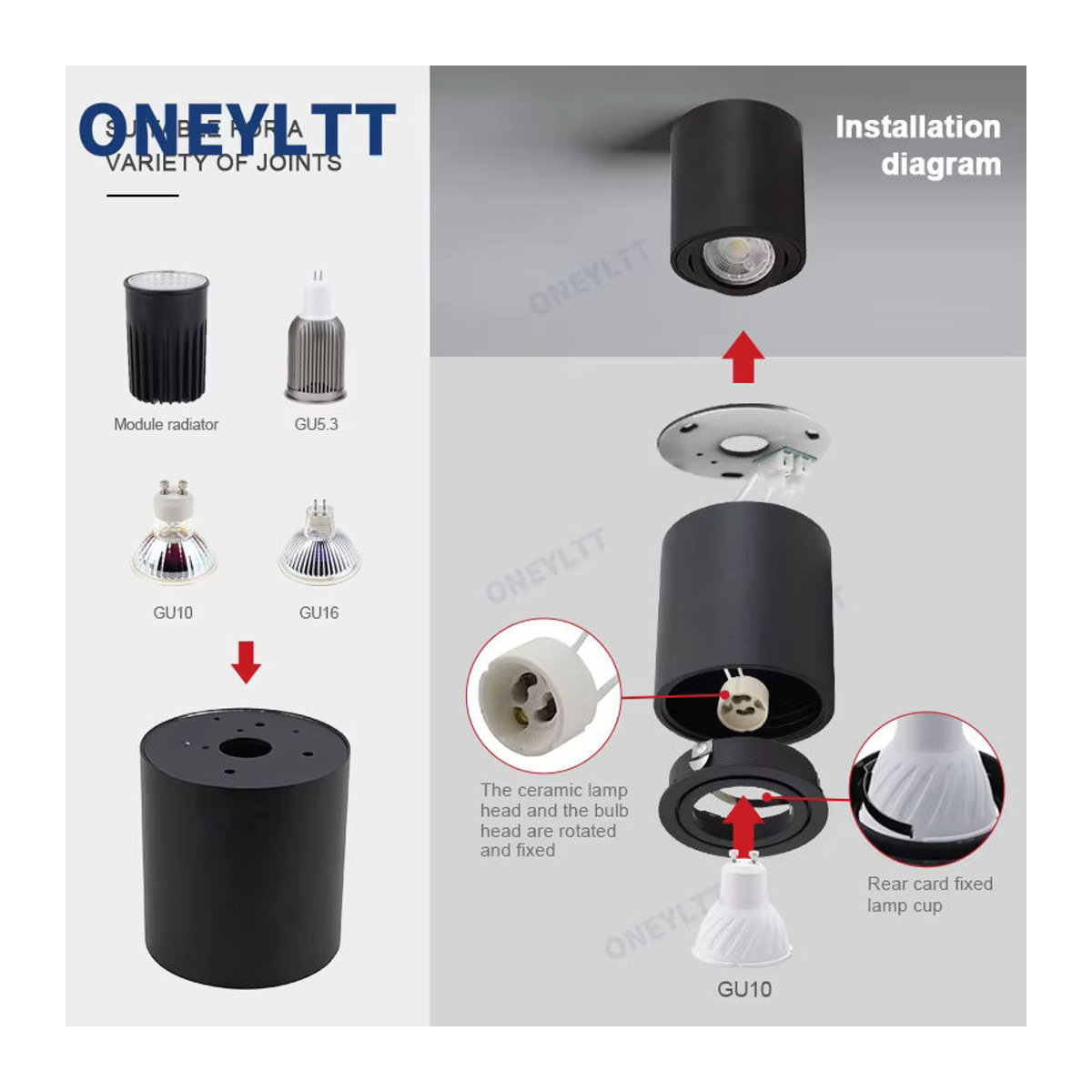 ONEYLTT Aufputz-Deckenlampe aus Aluminium in Weiß mit 6 W GU10 LED-Spot-Strahler - Bild 6