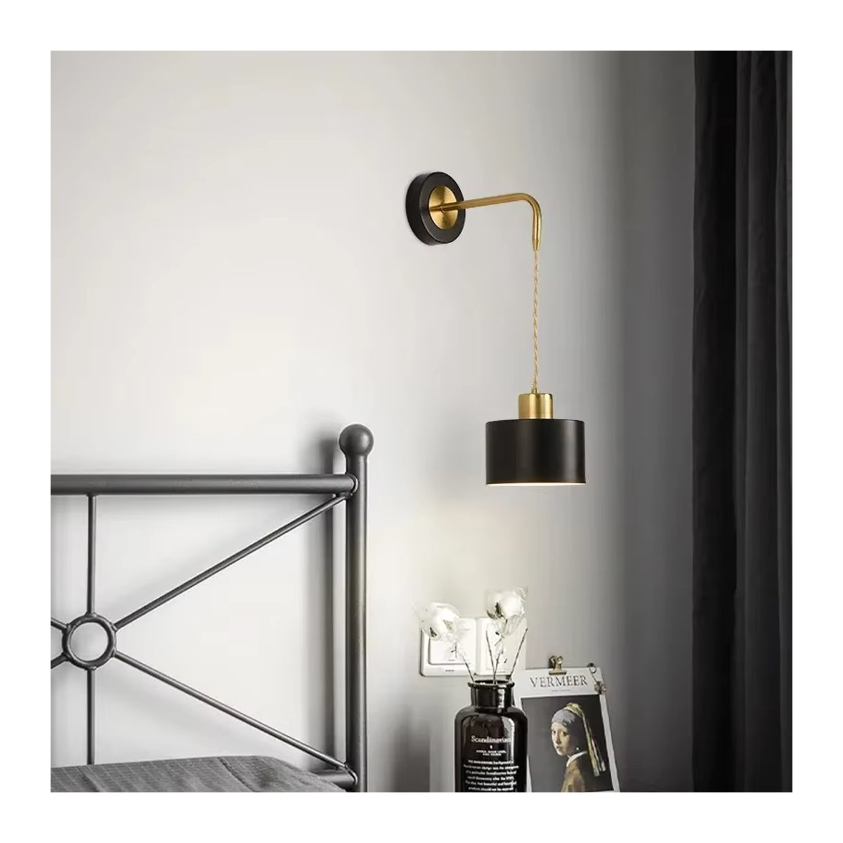 ONEYLTT Wandlampe Nordic Vintage in Schwarz mit Vergoldung für Schlafzimmer, Wohnzimmer und Flur - Bild 2