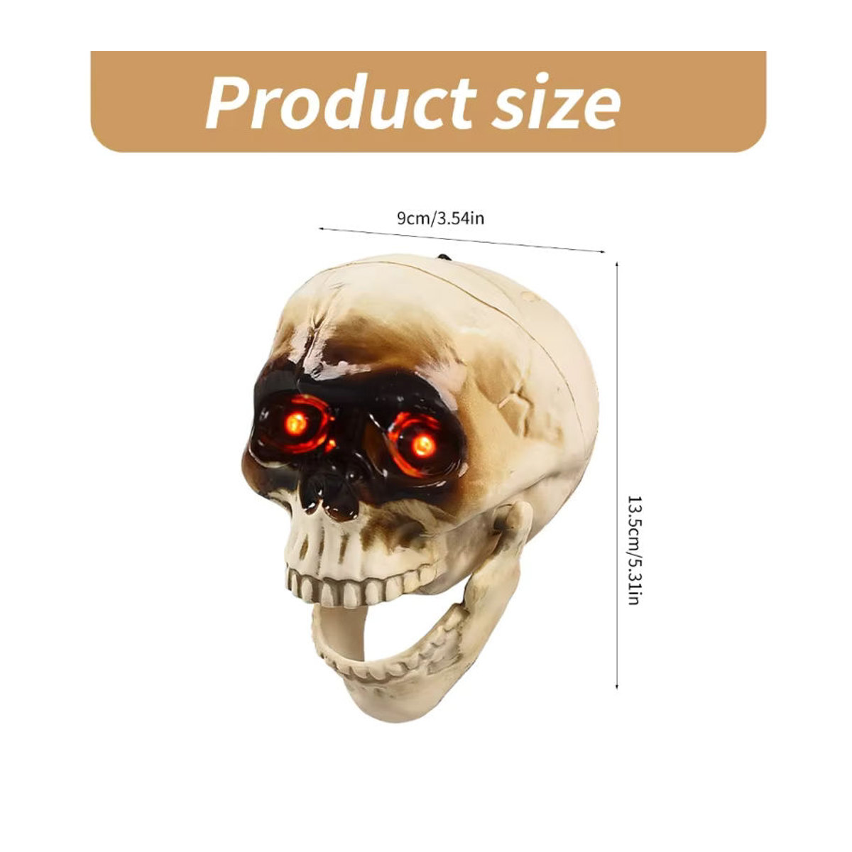 OOTDTY Animierter sprechender Totenkopf in Beige mit blinkendem Auge und beweglichem Kiefer als gruselige Halloween-Dekoration aus Kunststoff - Bild 6