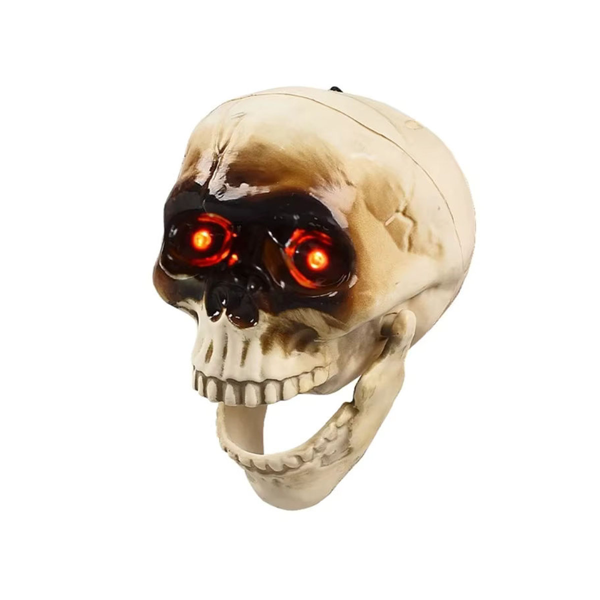 OOTDTY Animierter sprechender Totenkopf in Beige mit blinkendem Auge und beweglichem Kiefer als gruselige Halloween-Dekoration aus Kunststoff - Bild 7