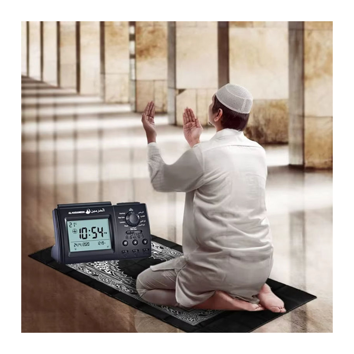 OOTDTY Azan Gebet Wecker mit digitaler Anzeige und Thermometer, Islamische Gebetserinnerung als digitale Tischuhr in Schwarz - Bild 3