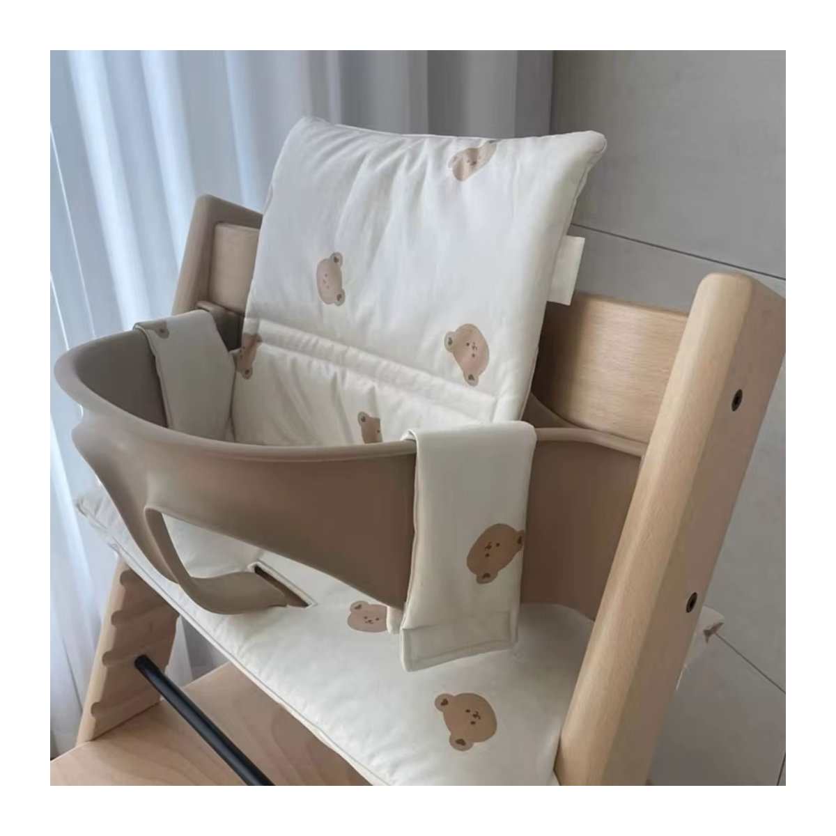 OOTDTY Hochstuhl Kissen Set mit Rückenpolster in Beige, Waschbare Sitzkissen Matte für Babyhochstühle und Reisehochstühle - Bild 2