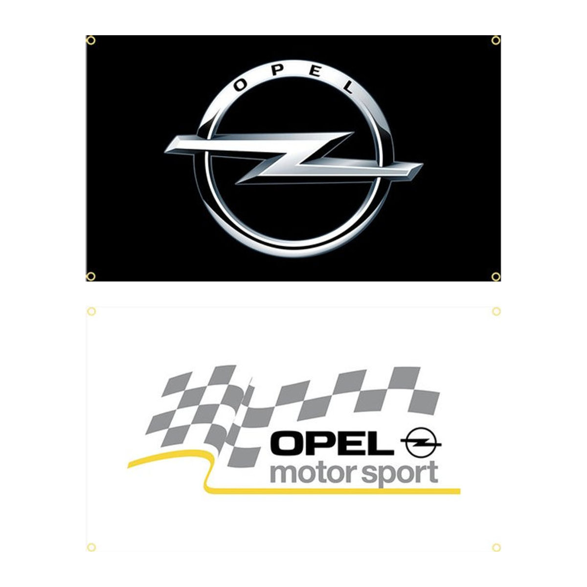 Opel Motorsport Metall Logo Flagge aus Polyester, mehrfarbig, B: 150 cm, H: 90 cm - Bild 1