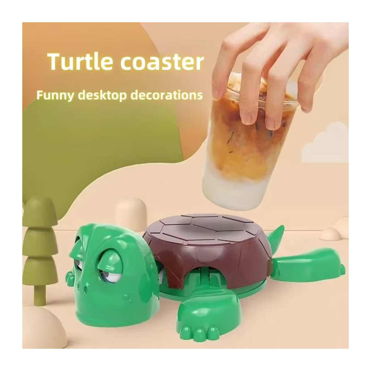 Opovcom Schildkröte Stress Relief Spielzeug mit beweglichen Augen und Untersetzer-Funktion, Grün - Bild 2