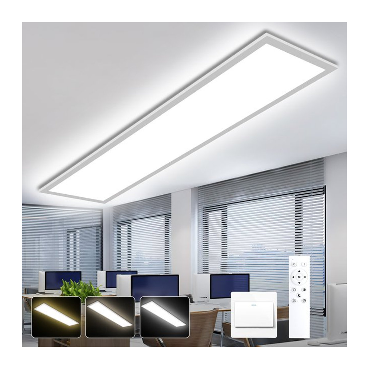 Oraymin LED-Deckenleuchte Weiß, dimmbar mit Fernbedienung und Speicherfunktion, 30 W, B: 100 cm, H: 25 cm, 2700–6500 K, minimalistisches Design für Küche und Büro - Bild 1