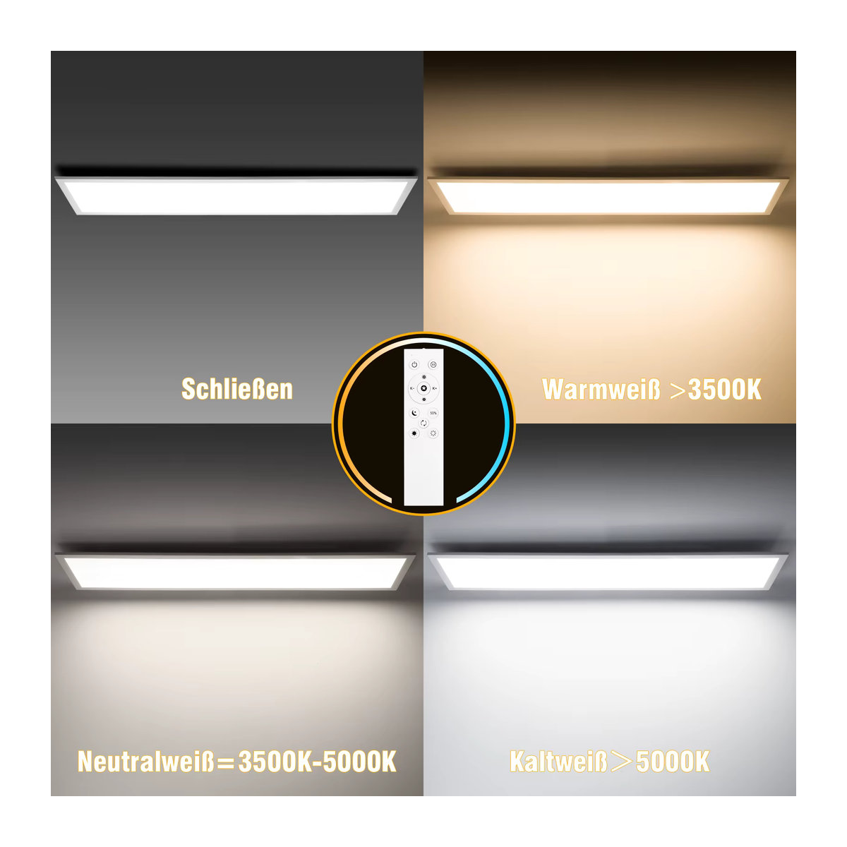 Oraymin LED-Deckenleuchte Weiß, dimmbar mit Fernbedienung und Speicherfunktion, 30 W, B: 100 cm, H: 25 cm, 2700–6500 K, minimalistisches Design für Küche und Büro - Bild 2