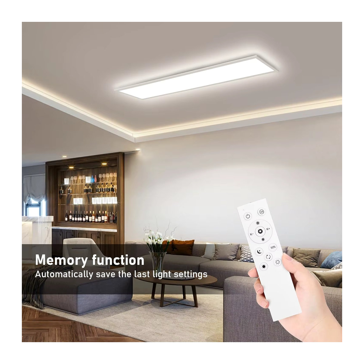 Oraymin LED-Deckenleuchte Weiß, dimmbar mit Fernbedienung und Speicherfunktion, 30 W, B: 100 cm, H: 25 cm, 2700–6500 K, minimalistisches Design für Küche und Büro - Bild 4